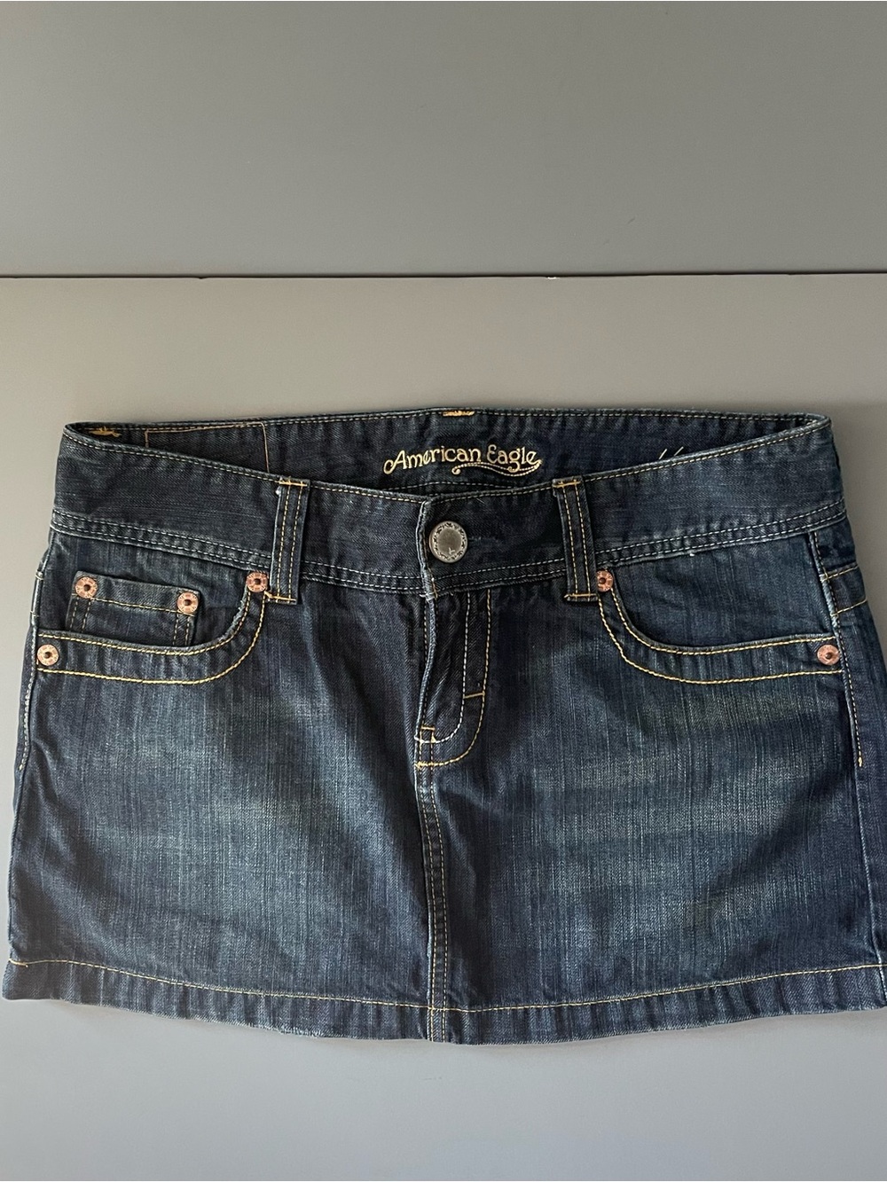 American Eagle Micro Mini Denim Skirt 12 Vintage Hip Hugger Low Slung Gypsy Y2K